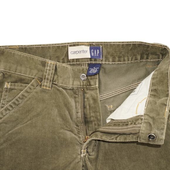 Vintage GAP Carpenter Corduroy Work Pants Olive Green Y2K Utility Style - Picture 3 of 10